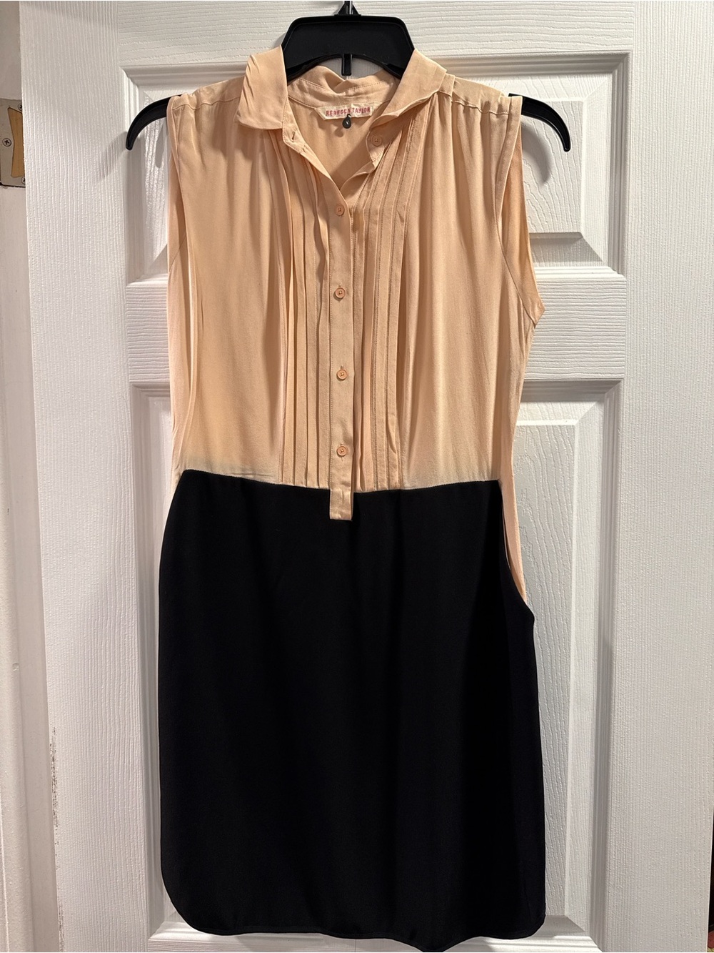 Rebecca Taylor Two-Tone Pleated Mini Dress in Cream and Black